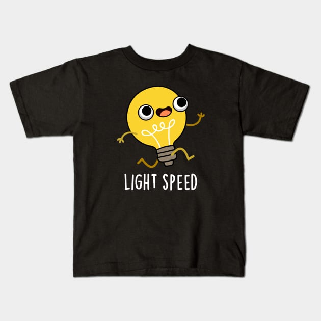 Light Speed Cute Running Bulb Pun Kids T-Shirt by punnybone